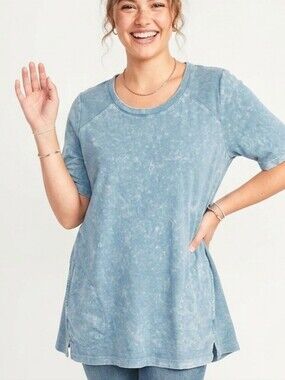 LOGO by Lori Goldstein Washed Light Blue Short Sleeve Tunic